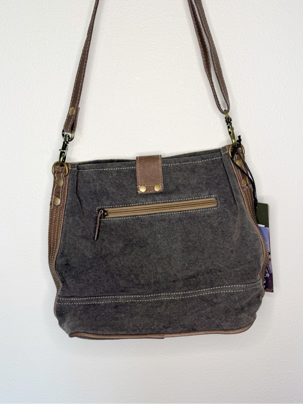 Myra Bag Floral Canvas Shoulder Bag with Brown Trim - Picture 4 of 6